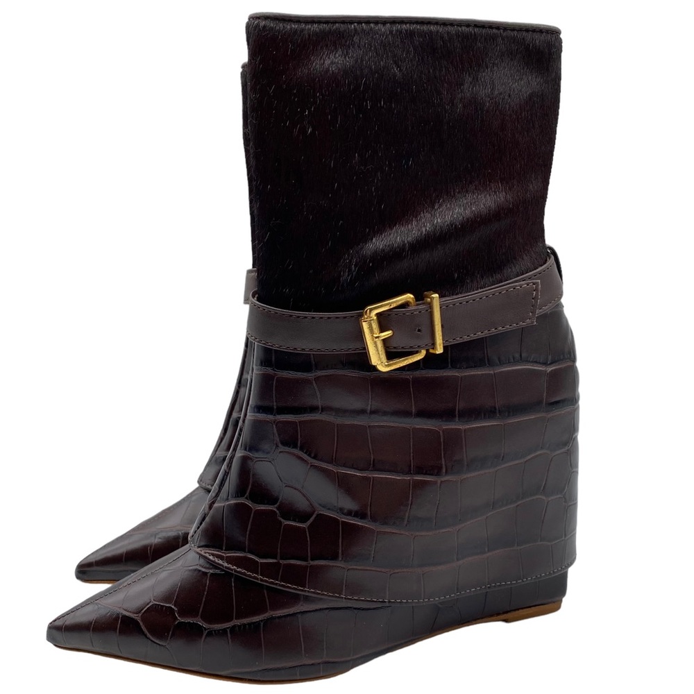 SCHUTZ Dark Brown Ankle Boots with Gold Buckle